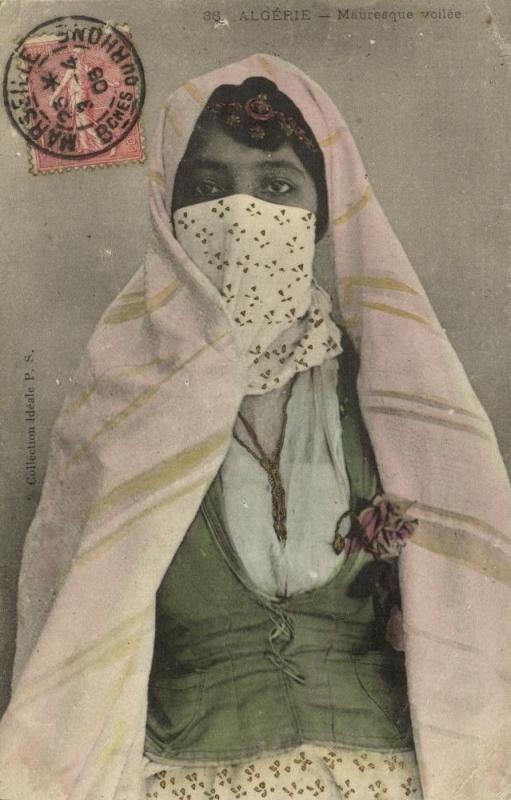 algeria, ALGER, Moorish Mauresque Girl with Veil, Niqab, Islam (1906) Stamp