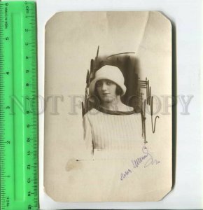 452617 USSR 1927 year girl Lena in a hat with donation Old photo