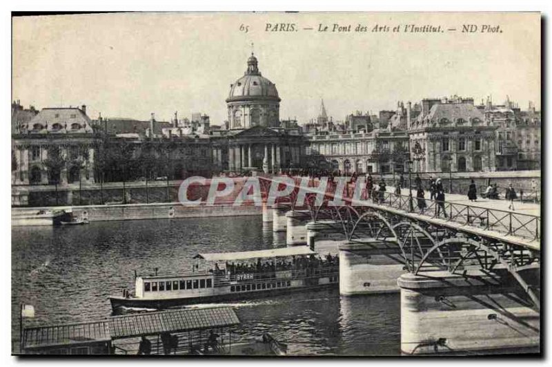 Postcard Old Paris Pont des Arts and the Institute Boat