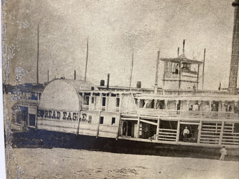 Vintage SPREAD EAGLE Steamboat at the Dock RPPC Steamer Postcard