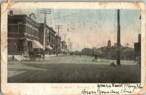 View of Railroad Street, Wheaton IL Undivided Back c1907 Vintage Postcard H41