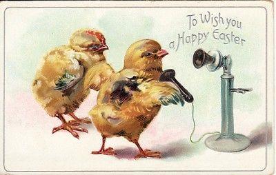 Easter -- 2 CHICKS with TELEPHONE, Tuck Series 105 postcard