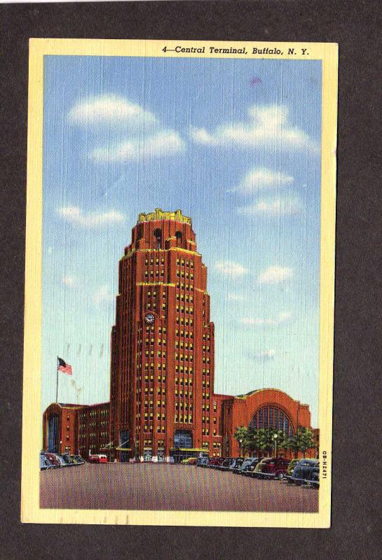 NY Central Train Railroad Station Terminal Depot Buffalo New York Postcard