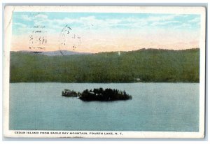 1923 Cedar Island From Eagle Bay Mountain Fourth Lake NY RPO Postcard 