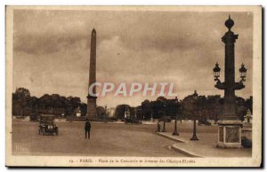 Old Postcard Paris Place de la Concorde and Champs Elysees