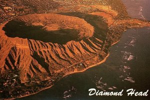 1950s OAHU HAWAII DIAMOND HEAD BLACK POINT VOLCANO AERIAL VIEW POSTCARD P4