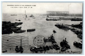 1934 Swarmed Ships in the Harbour Kobe Japan Vintage USS Pecos Postcard
