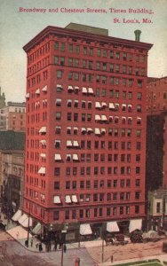 Vintage Postcard Broadway And Chestnut Streets Historic Times Building Missouri 