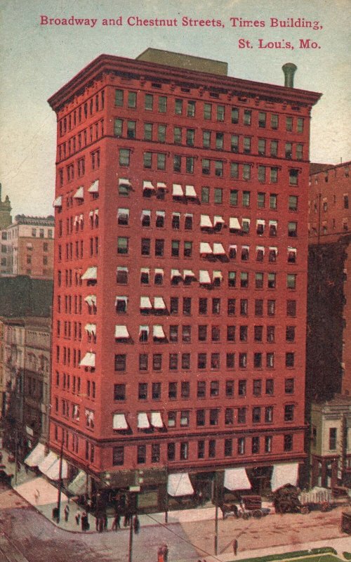 Vintage Postcard Broadway And Chestnut Streets Historic Times Building Missouri 