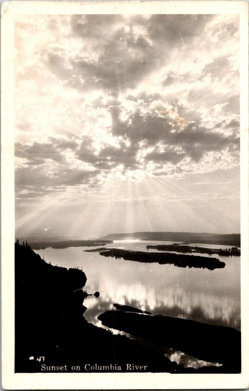 RPPC Sunset on Columbia River OR Vintage Postcard J75