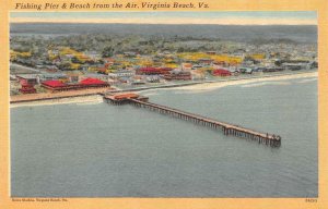 VA, Virginia Beach   FISHING PIER & BOARDWALK Bird's Eye View   c1940's Postcard