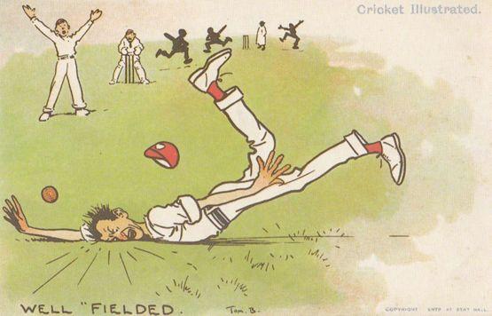 Tom Browne Cricket Well Fielded Comic Postcard
