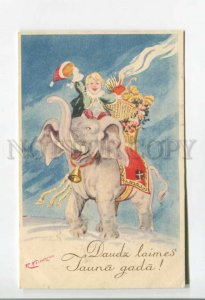 478126 KASPARSONS New Year Boy on ELEPHANT Vintage postcard