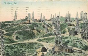 Hand Colored 1908 Oil Fields California Rieder postcard 9246