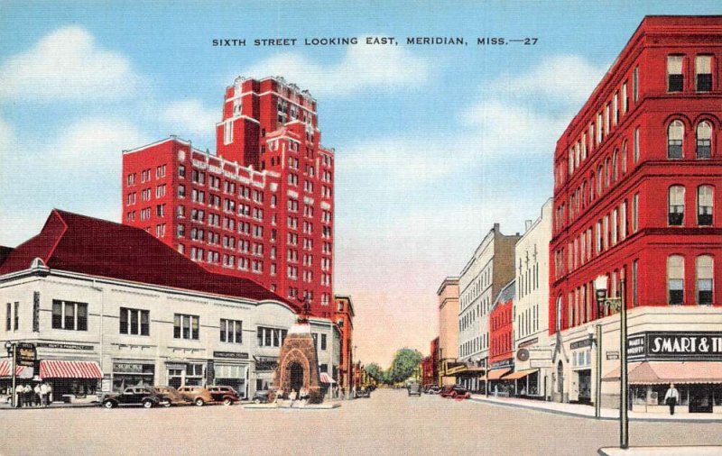 Meridian  Mississippi Sixth Street Looking East Vintage Postcard TT0051