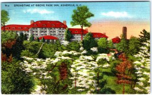 VINTAGE POSTCARD SPRINGTIME AT GROVE PARK INN ASHEVILLE NORTH CAROLINA