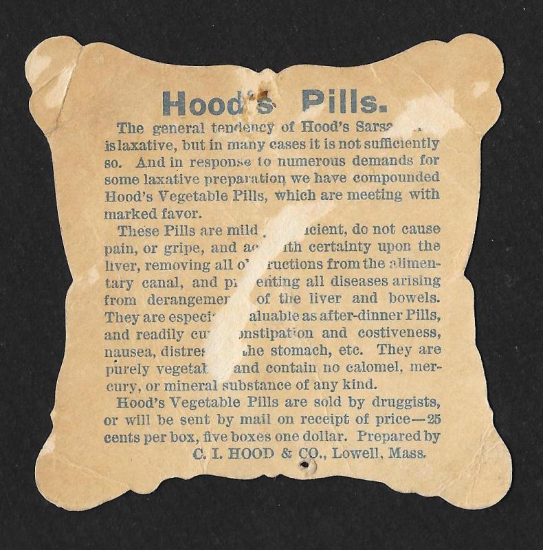 VICTORIAN TRADE CARD Hood's Liver Pills Girl Die Cut