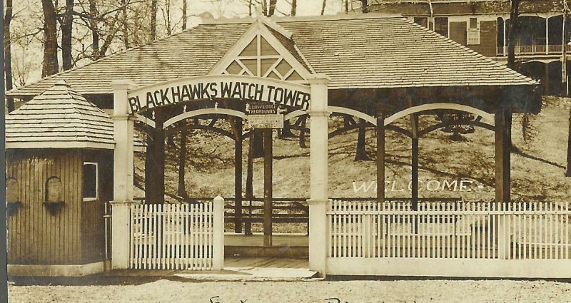 Rock Island ILLINOIS RPPC 1913 AMUSEMENT PARK Black Hawk Watch Tower ENTRANCE