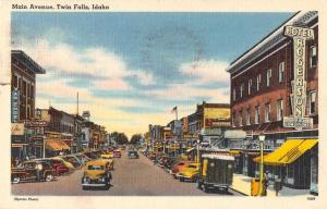 Twin Falls Idaho Main Avenue Street Scene Linen Antique Postcard J69840