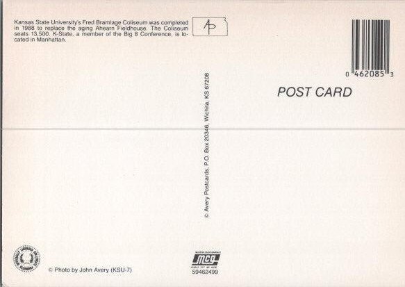 Fred Bramlage Coliseum KSU Kansas State Continental Postcard