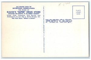 c1930's Bause's Super Drug Store Boyertown Pennsylvania PA Vintage Postcard