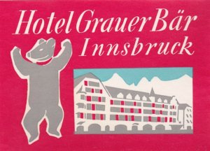 Austria Innsbruck Hotel Grauer Baer Vintage Luggage Label lbl0915