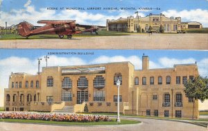 Municipal Airport Planes Wichita Kansas 1947 linen postcard