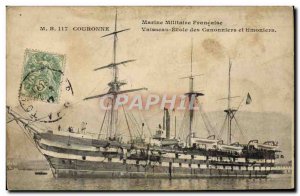 Postcard Old Boat Sailing Ship Crown School of Gunners and helmsmen