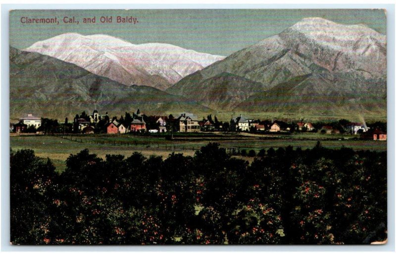 CLAREMONT, CA California~ View TOWN & OLD BALDY 1908 Los Angeles County Postcard 