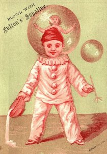 1880s CHILD CLOWN FULTON'S SOPALINE VICTORIAN TRADE CARD P132