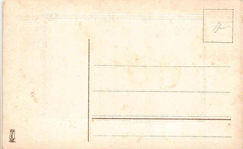 B045 Pentecost Greetings Boy Waves Steam Train Flowers Passepartout postcard