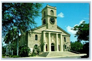 Oahu Hawaii HI Postcard Kawaiahao Church Exterior Clock Scene c1960's Vintage