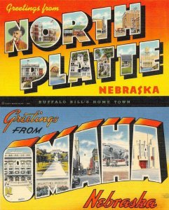 NE, Nebraska  OMAHA & NORTH PLATTE Large Letter Linens   *Two* c1940's Postcards