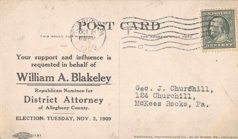 William Blakeley Pennsylvania District Attorney Election Ad Real Photo PC J81266