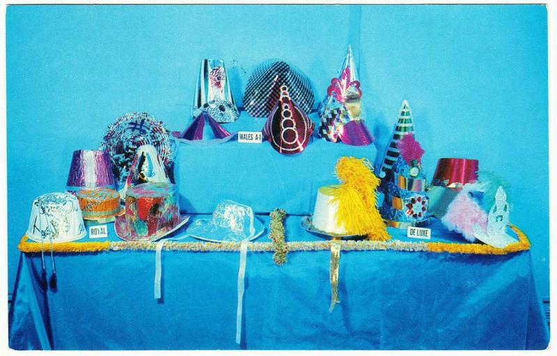 Advertising Postcard for New Year's Eve Party Hats Noisemakers Balloons 1950s #1