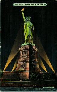 Statue of Liberty Night View New York NY NYC UNP Linen Postcard C3