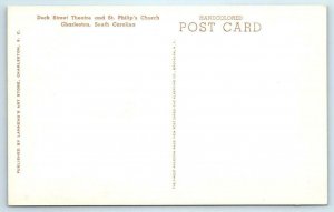 CHARLESTON, SC ~ Handcolored DOCK STREET THEATRE St. Philip's Church Postcard