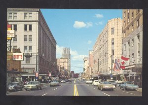 AKRON OHIO DOWNTOWN MAIN STREET SCENE OLD CARS VINTAGE POSTCARD