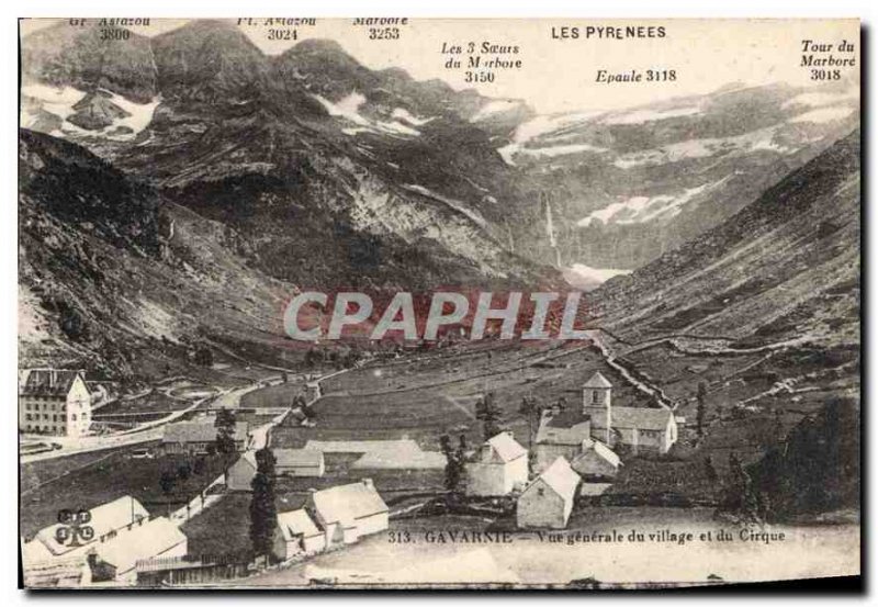 Old Postcard Gavarnie General view of the village and the Circus