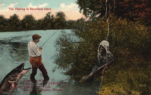 Vintage Postcard Santa Clara Bay Club Lovers Fishing Near Benito Texas