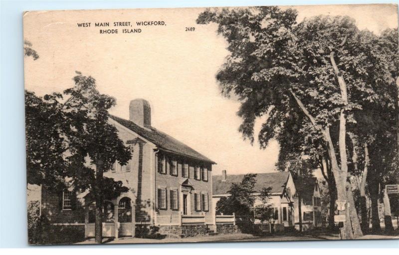 Wickford Rhode Island RI West Main Street View Old Vintage Card PC