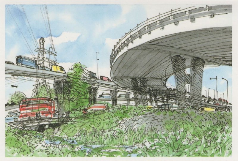 Charlie Browns Roundabout London M11 River Roding Painting Postcard