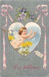 E36/ Valentine's Day Love Holiday Postcard 1909 Silver Cupid Heart 5
