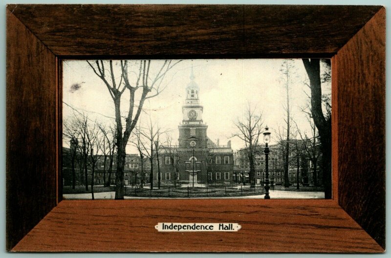 Faux Wood Frame Independence Hall Philadelphia PA Rotograph DB Postcard D14