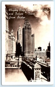 RPPC CHICAGO, IL~ Tribune Tower WRIGLEY BUILDING Continental Hotel 1946 Postcard