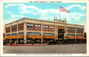 Postcard Early Automobiles Outside Hotel Comercial in Tijuana, Mexico