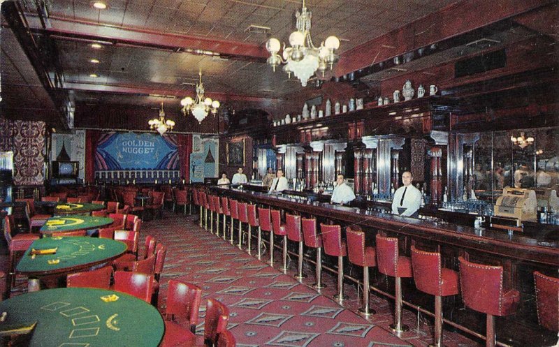 GODLEN NUGGET Gambling Hall Casino Bar Interior LAS VEGAS Vintage Postcard 1957