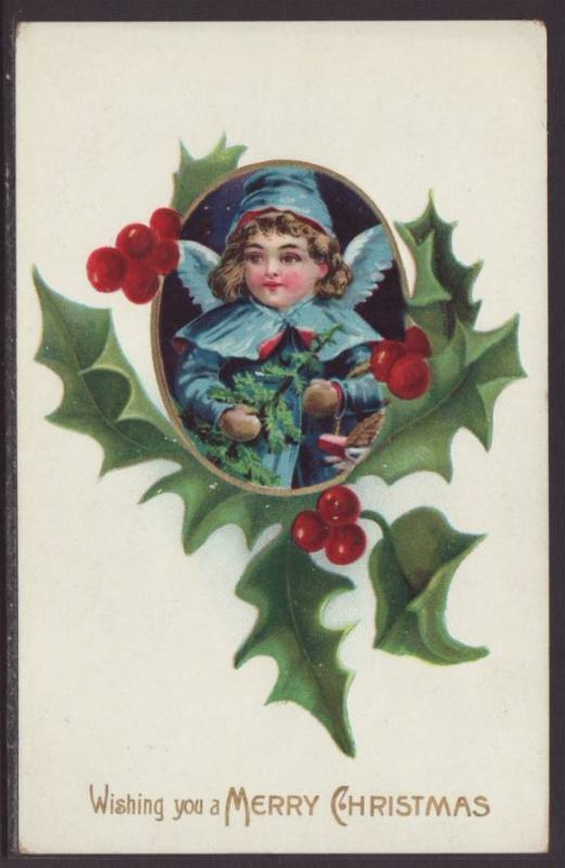 Wishing You a Merry Christmas,Angle,Holly Postcard