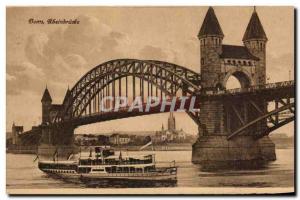 Old Postcard Bonn Rheinbrucke Boat