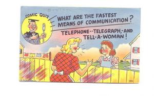 Signed Cartoon, Comic Quiz, Man Behind Microphone, Telephone Telegraph Women